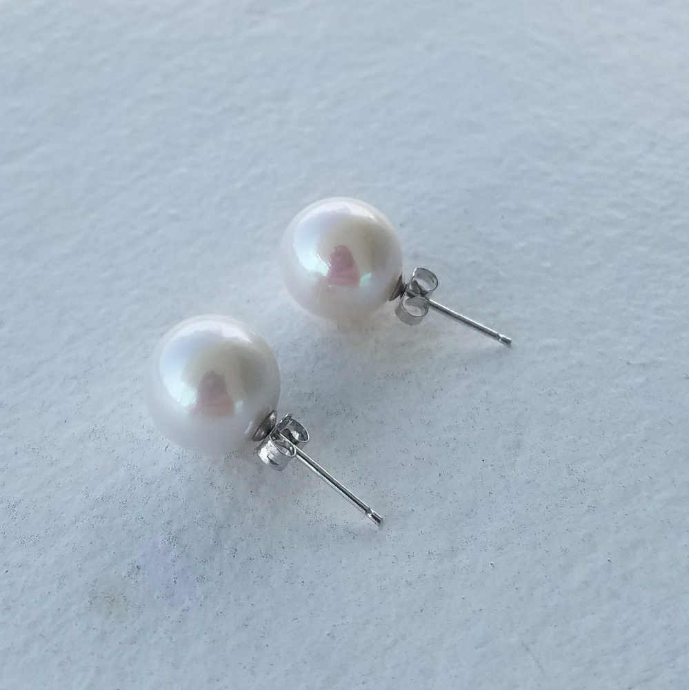 White Freshwater Pearl Studs Sterling Silver